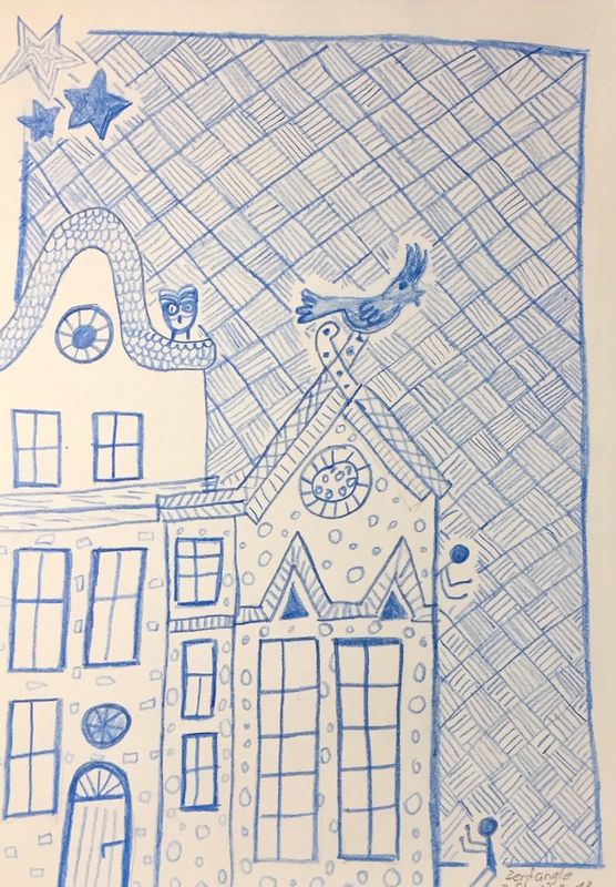 13.02.2018 - Zentangle Haus mit Vogel