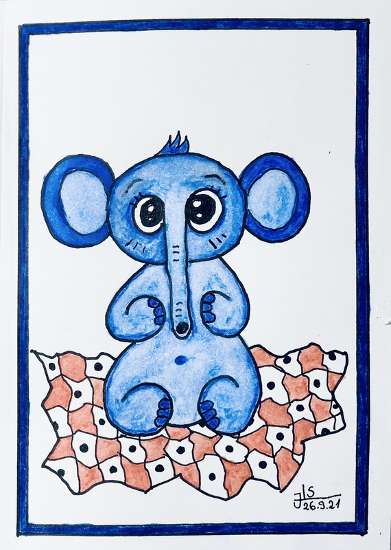 26.09.2021 - Zentangle Postkarte Elefant