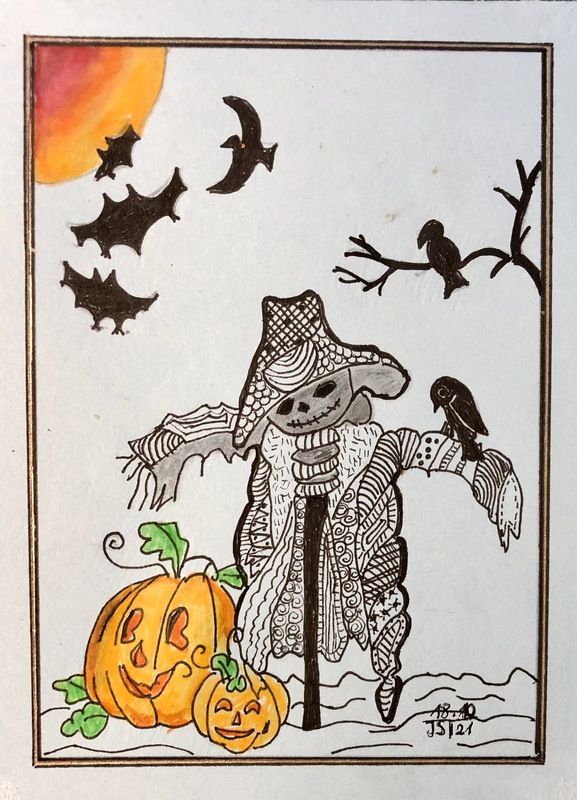 18.10.2021 - Zentangle Helloween Postkarte