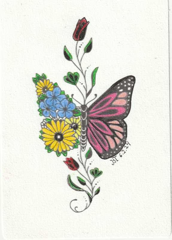06.02.2024 - Jette Stölting - Zentangle Blumen / Schmetterling